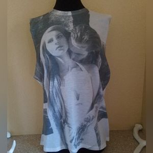 Printed tank top gray on white no tag XL